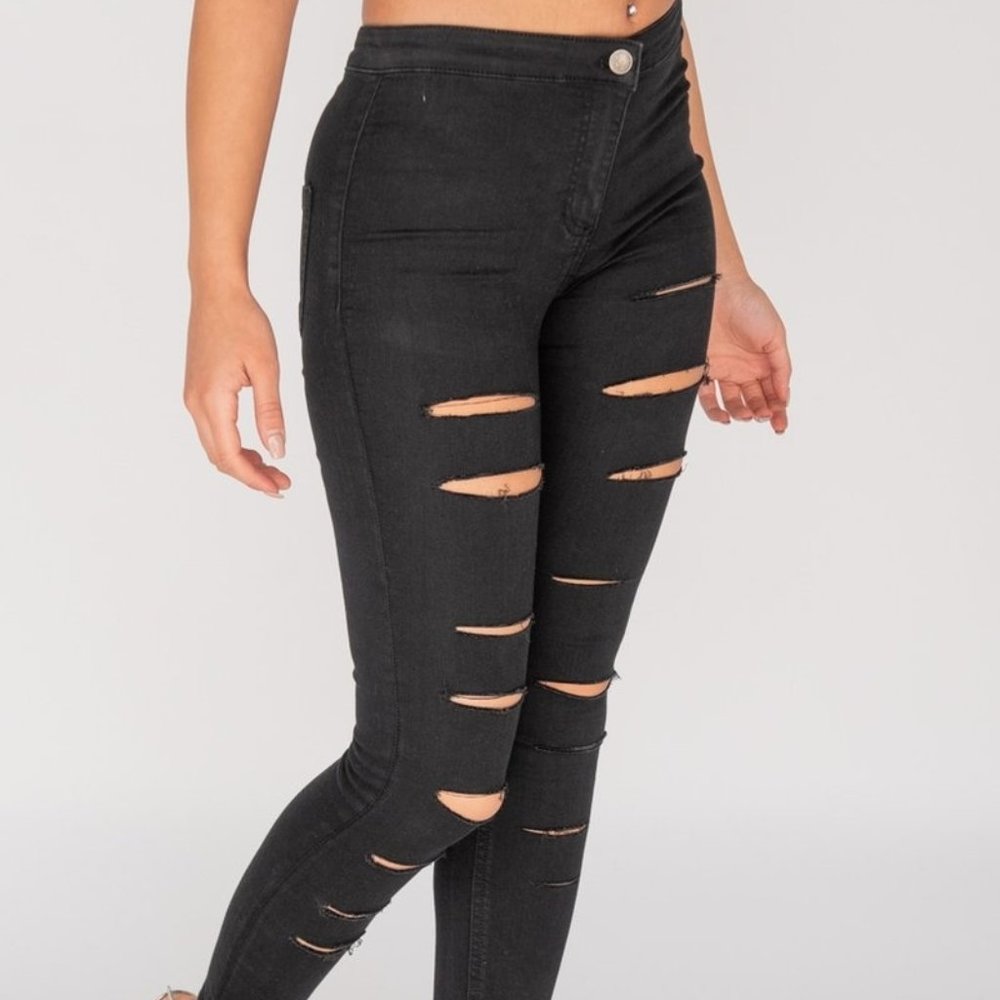 Sale🎉Black Distressed High Waist Jeggings - Picture 2 of 5